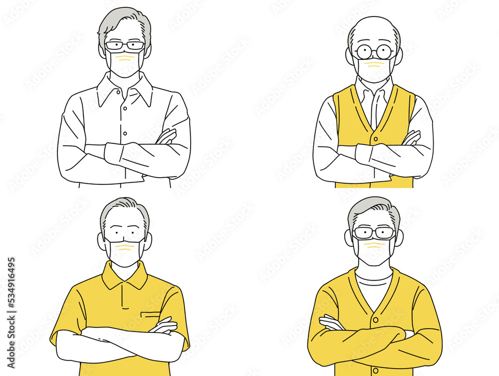 人物イラスト 男性 セット 正面 腕組み シニア 人物イラスト 男性 セット 正面 腕組み シニア