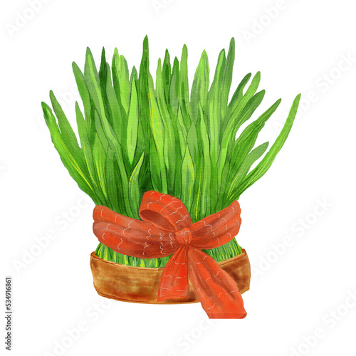 Digital card with traditional  spring grass. Transparent layer