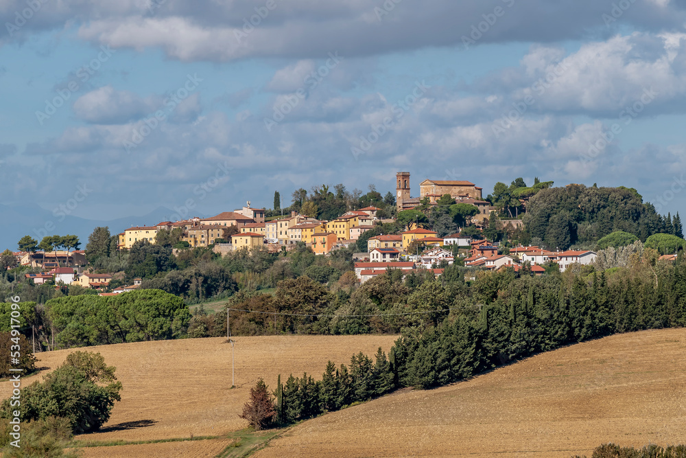 Panoramic view of Lorenzana, Pisa, Italy, and the surrounding countryside