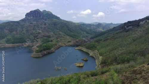 Aerial footage of Bendungan Bendo (Bendo Dam) in Ponorogo, East Java, Indonesia photo