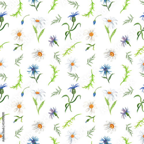 watercolor seamless pattern with colorful flowers. Transparent layer © Elena