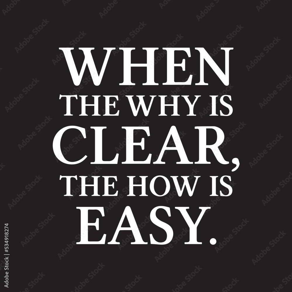 Motivational Entrepreneur Typography quotes. When the why is clear, the how is easy. Inspirational vector quote on black background