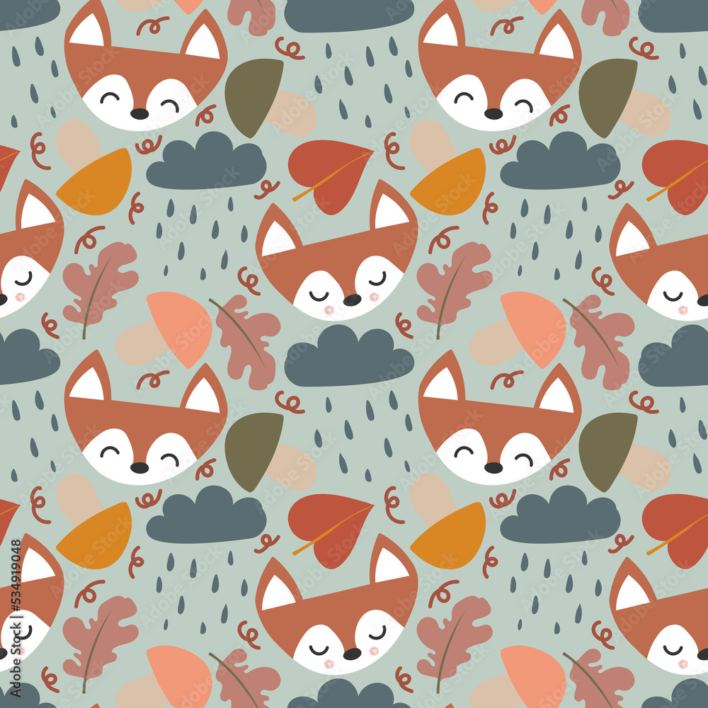 Cute autumn fox pattern, Seamless foxy print, Autumnal wallpaper with ...