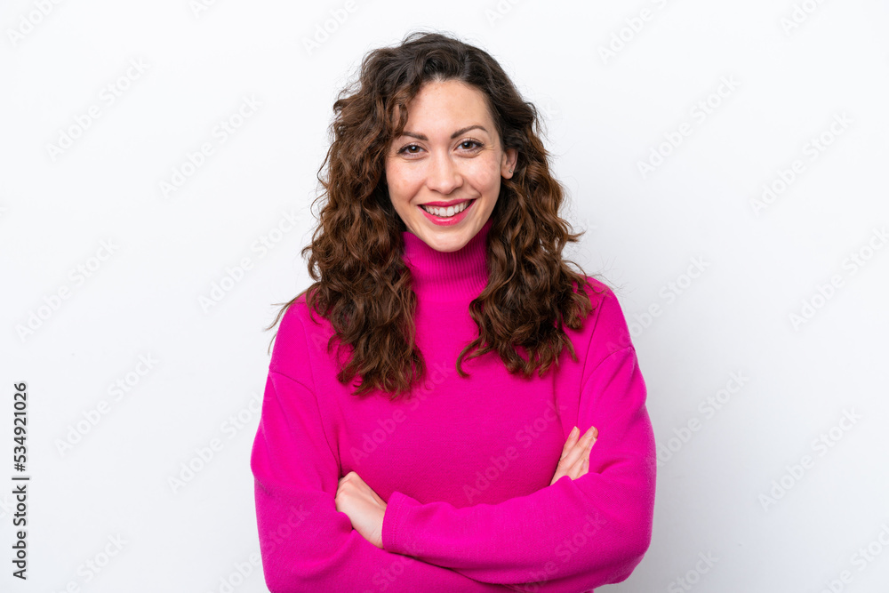 Young caucasian woman isolated on white background keeping the arms crossed in frontal position Young caucasian woman isolated on white background keeping the arms crossed in frontal position
