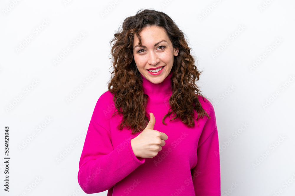 Young caucasian woman isolated on white background giving a thumbs up gesture Young caucasian woman isolated on white background giving a thumbs up gesture