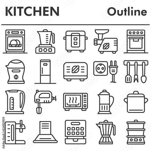 Kitchen icons set - icon, illustration on white background, outline style