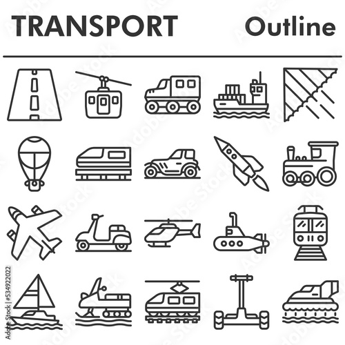 Transport icons set - icon, illustration on white background, outline style