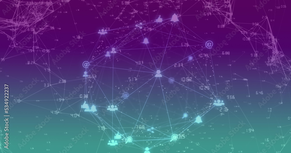 Image of network of connections over icons Image of network of connections over icons