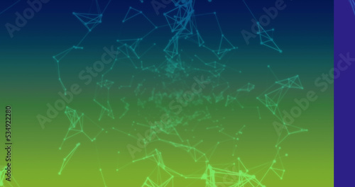 Images of network of connections on blue and yellow background
