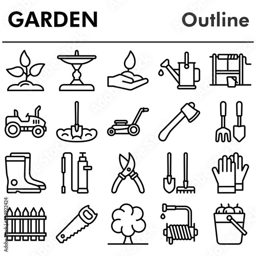 Garden icons set - icon, illustration on white background, outline style