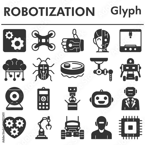 Robotization icons set - icon, illustration on white background, glyph style