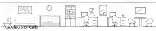 Office graphic black white interior sketch long illustration vector 