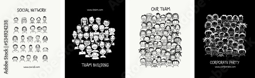 Group of people, community. Social network. Team of employees. Set for your design project - cards, banners, poster, web, print, social media, promotional materials. Vector illustration