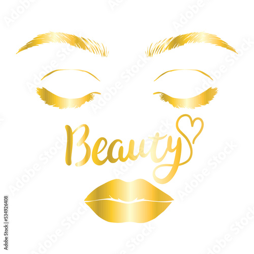 Fototapeta Naklejka Na Ścianę i Meble -  Eyelash extension logo. Makeup with gold glitter. Vector illustration