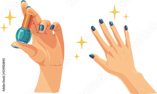 青いマニキュアを持つ手B