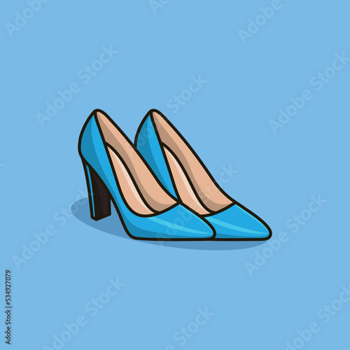 A pair of blue women's high-heeled shoes vector icon illustration. Beauty and fashion, High heel, footwear, Beauty, Fashion, Footwear design, events celebration, High heel.