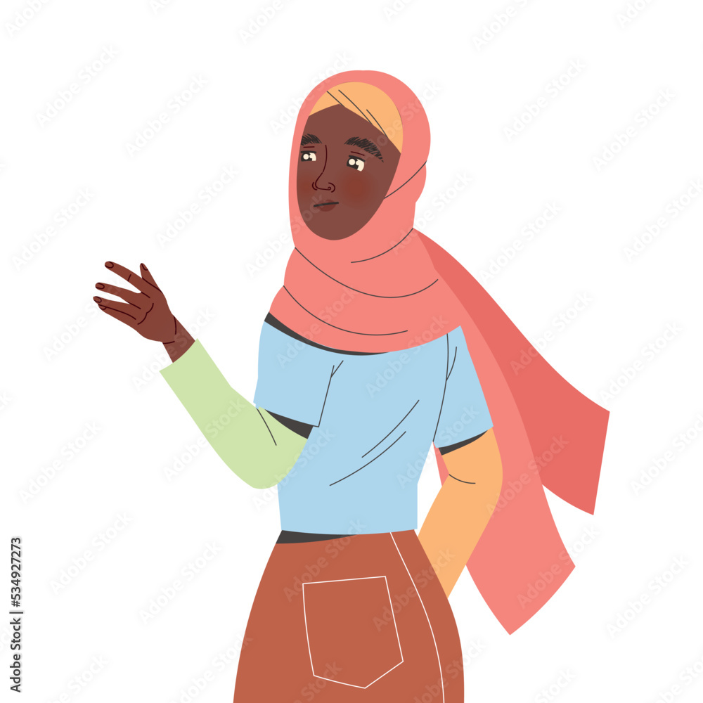 Young Muslim Woman Character in Hijab Reach Hand Giving Support Demonstrating Attention and Empathy Vector Illustration Young Muslim Woman Character in Hijab Reach Hand Giving Support Demonstrating Attention and Empathy Vector Illustration