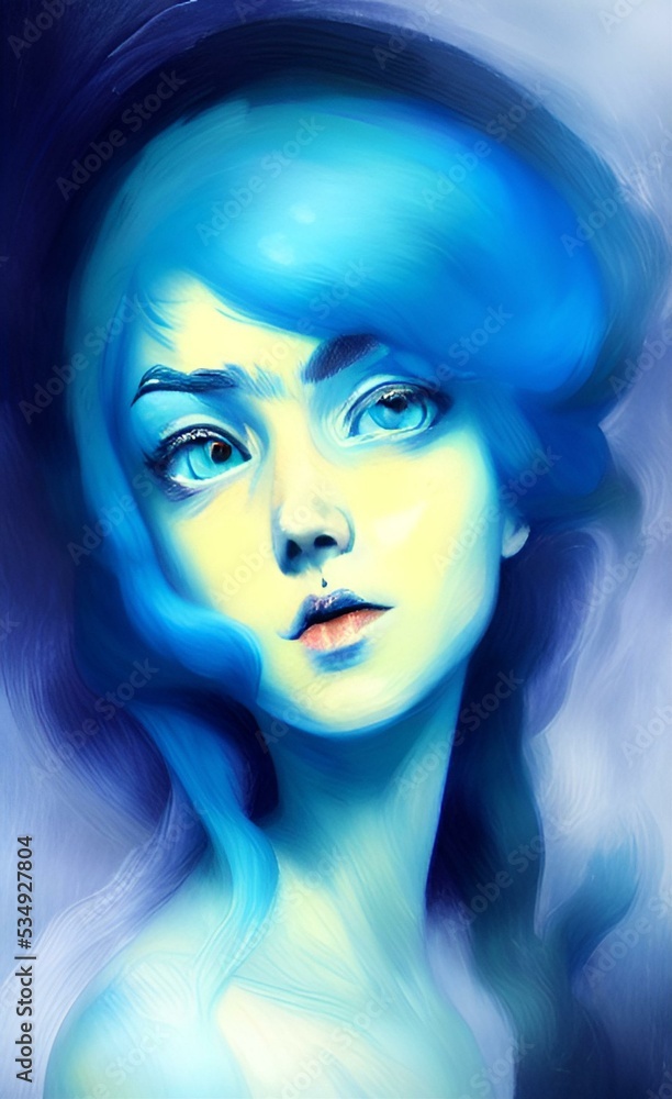 Blue-haired beautiful girl. Abstraction.