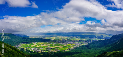 Obraz na płótnie 阿蘇スカイライン展望所から阿蘇山を一望（熊本県阿蘇市）
