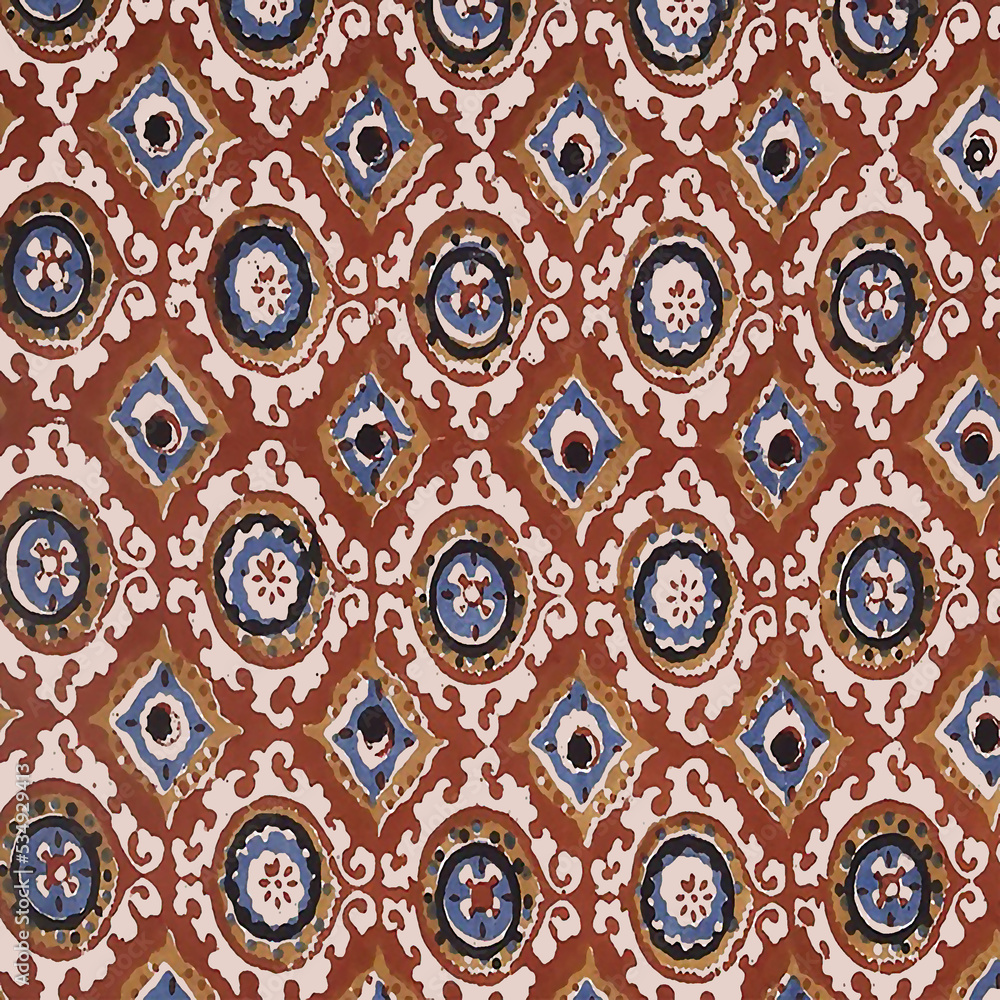 Ajrakh Pattern and block print Pattern and batik print allovers Background digital textile pattern