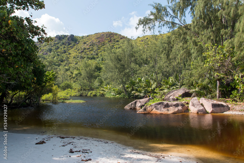 Obraz premium coastal lagoon with brackish water, Anse Lazio, Praslin, Seychelles