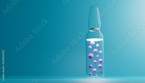 3d render of a glass medical ampoule with an antiviral drug. Illustration of a digital image for medicine. photo