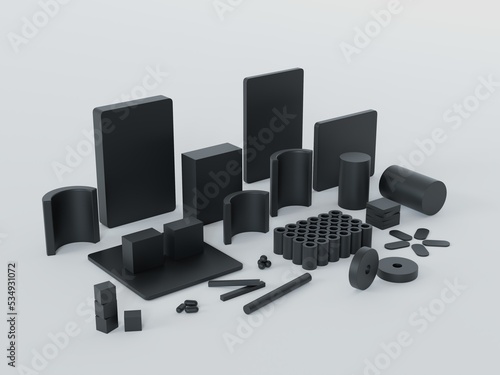 3d rendered ferrite magnet set isolated on white