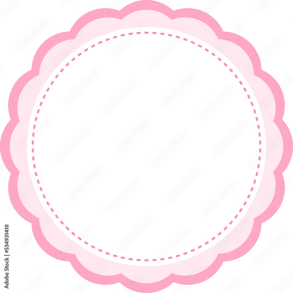 pink scallop round frame with white blank template on transparent background illustration, circle border, sticker png, clip art