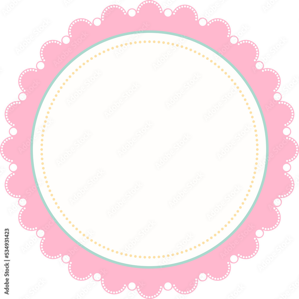 pink scallop round frame with blank template on transparent background illustration, circle border, sticker png, clip art
