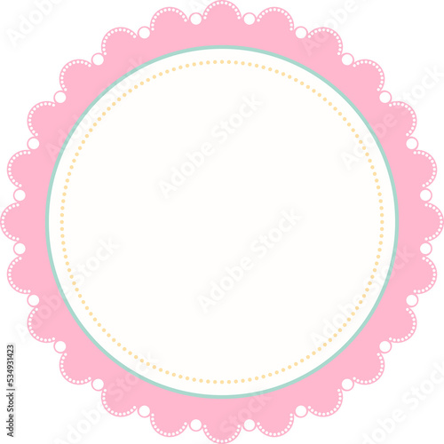 pink scallop round frame with blank template on transparent background illustration, circle border, sticker png, clip art