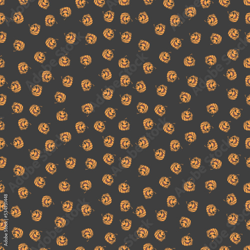 Seamless halloween pumpkin pattern. Halloween background with scary pumpkin