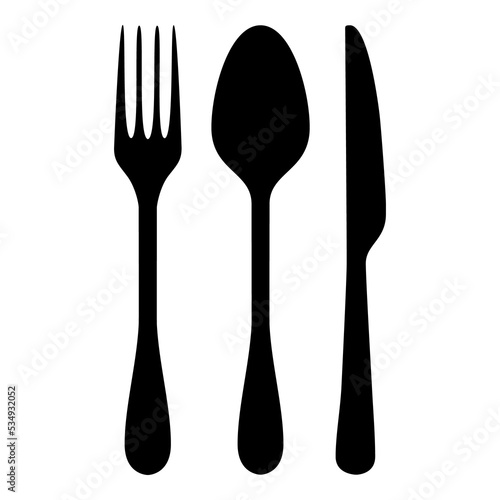 Logo restaurante. Silueta aislada de cubiertos. Icono con tenedor, cuchillo y cuchara
