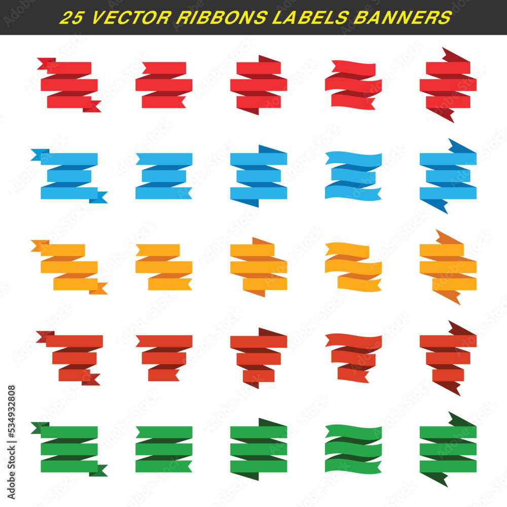 Set of 25 vector ribbons labels banners, modern simple ribbons and labels collection