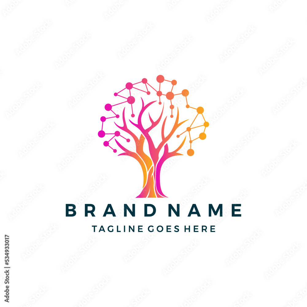 Obraz premium digital tree logo connect technology design icon vector illustration