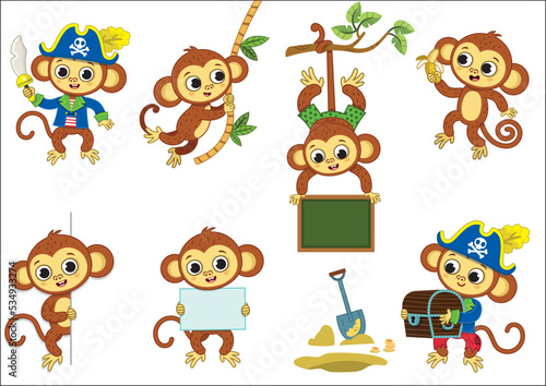 Vector illustration set of monkey character in different poses.