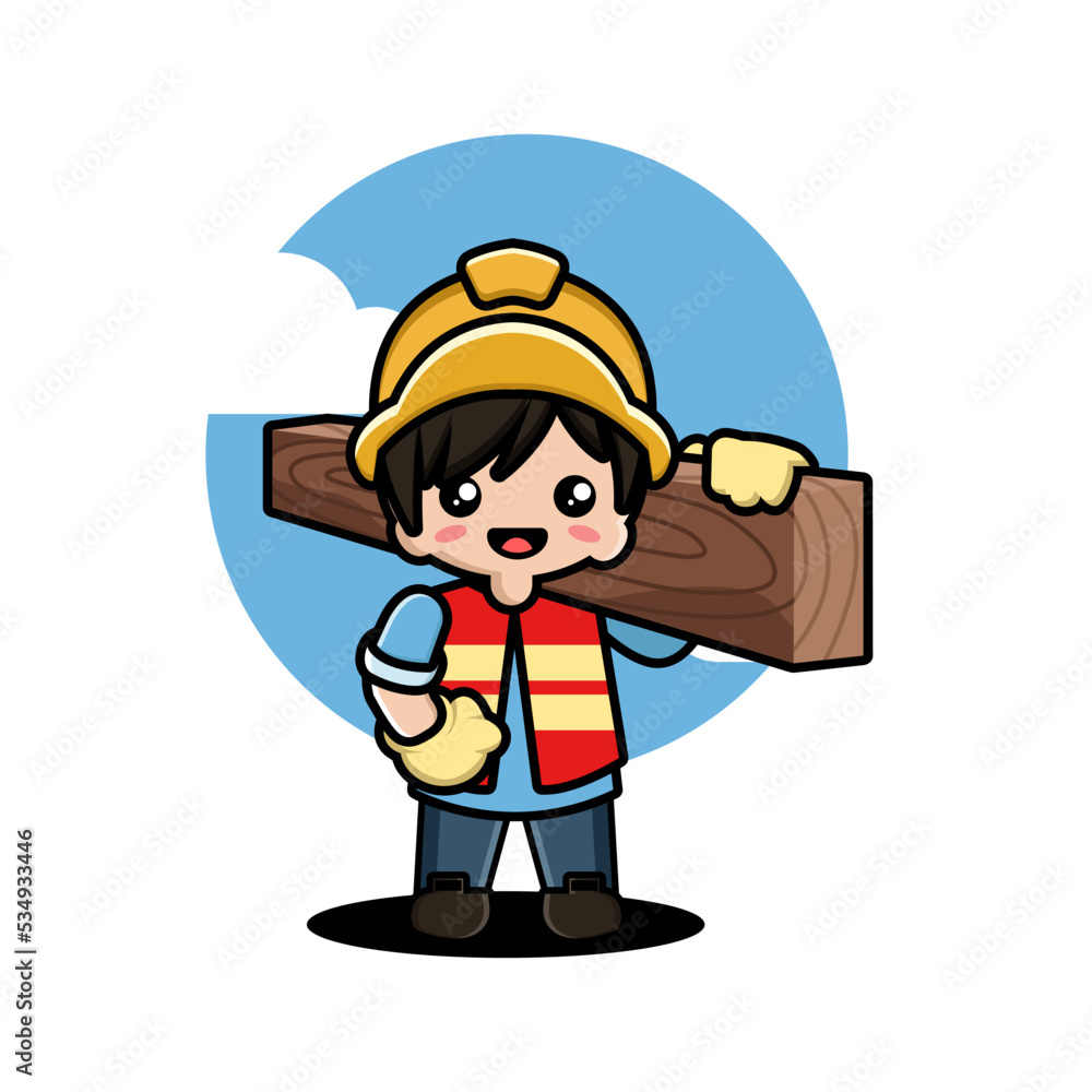 Cute boy construction worker cartoon