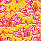Vector illustration. Blood molecules, heart beat diagram. Pattern. Yellow background, wallpaper