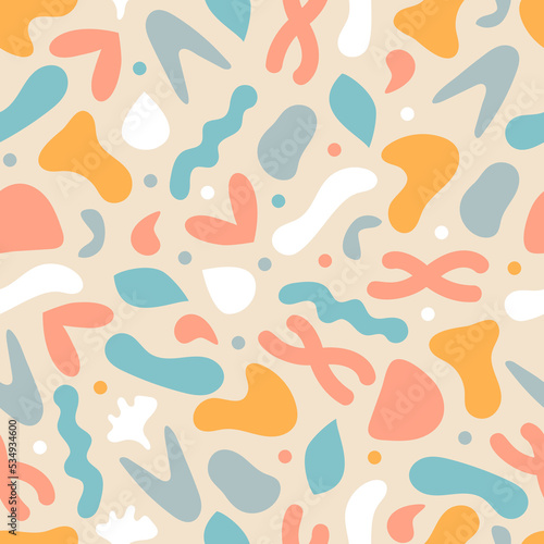Seamless pattern design. Abstract doodle shapes for surface printing and textile. Elegant all over repeat textured background