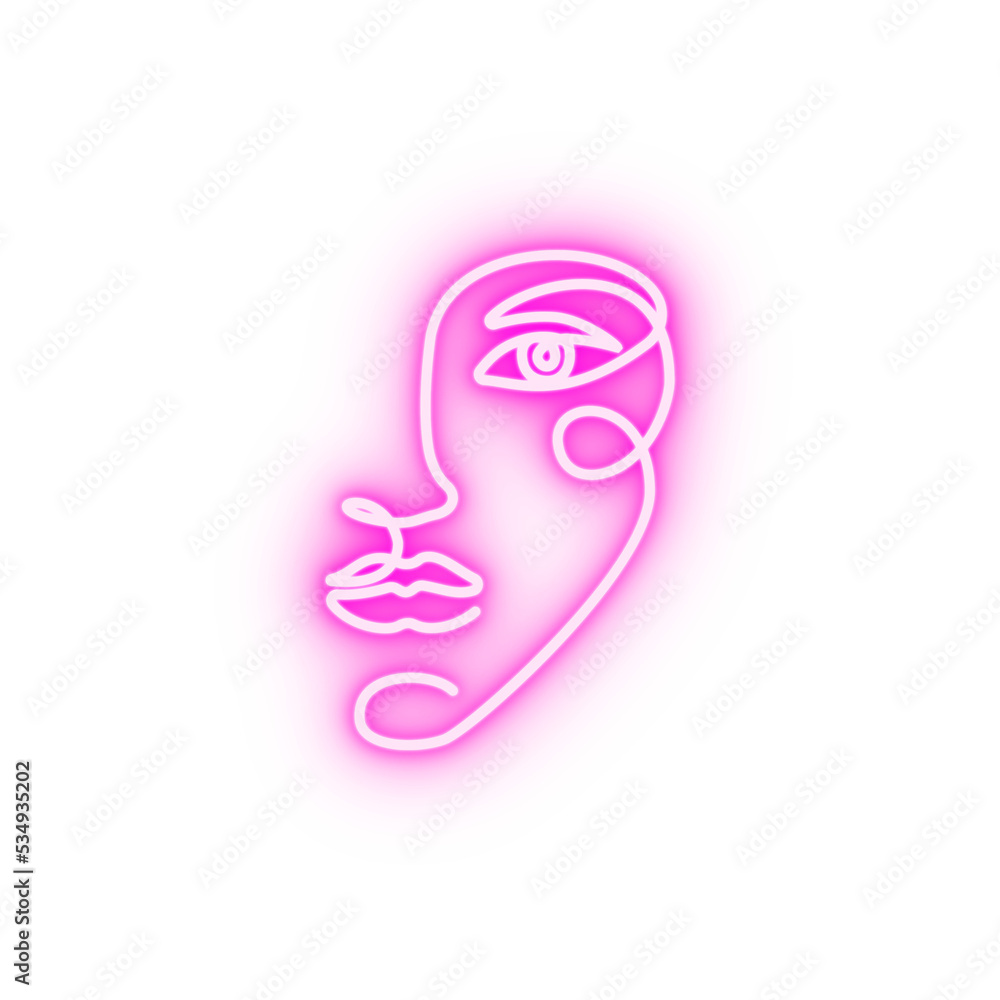 one line face woman neon icon one line face woman neon icon
