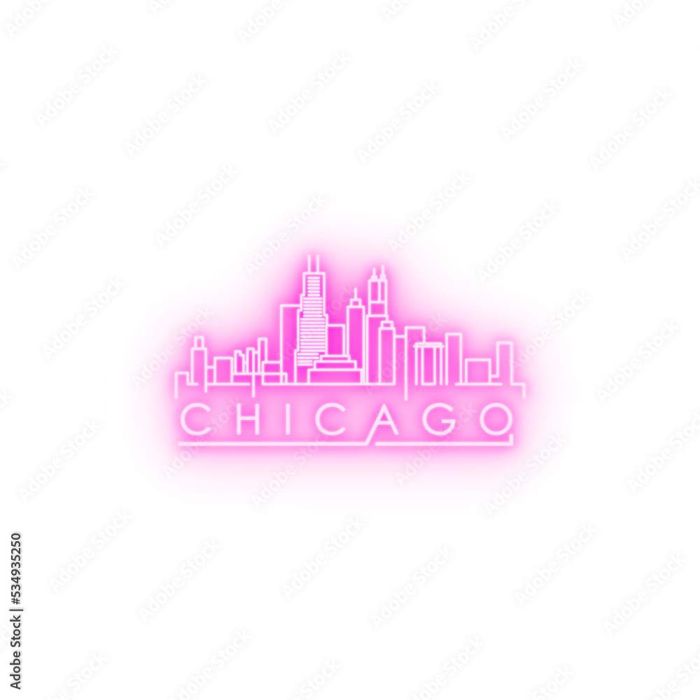 Linear Chicago City Silhouette with Typographic Design neon icon