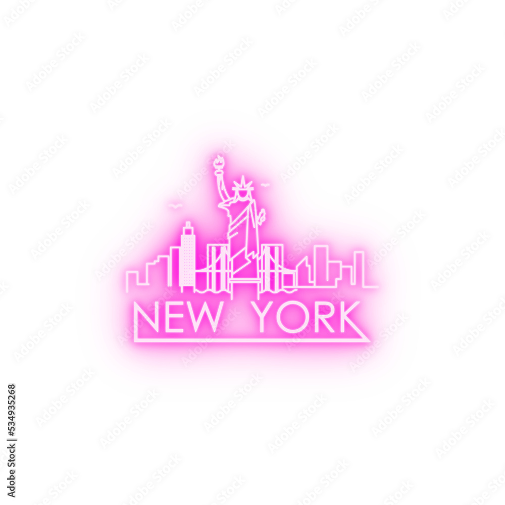 Fototapeta premium Linear New York City Skyline with Typographic Design neon icon