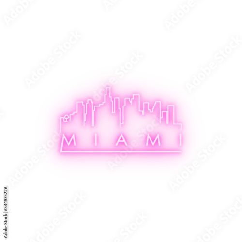 Miami City Line Silhouette Typographic Design neon icon