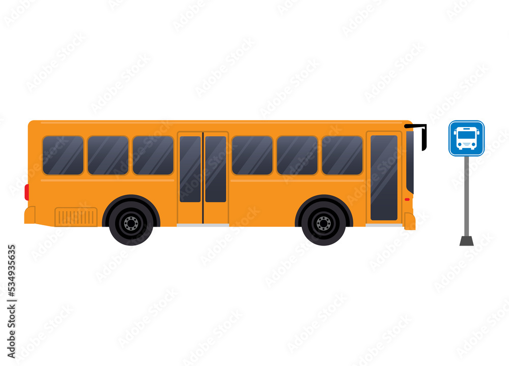 Public transport bus at bus stop isolated on transparent background