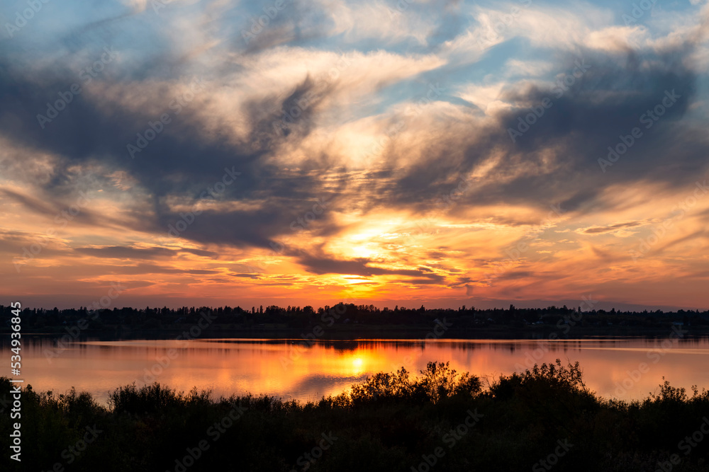 Amazing sunset on a lake