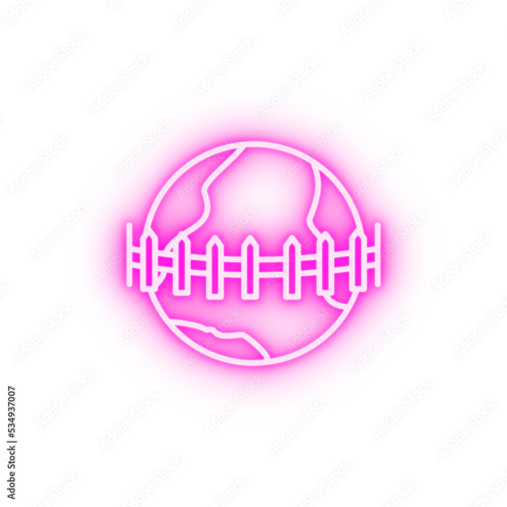 globe and fence outline style neon icon globe and fence outline style neon icon