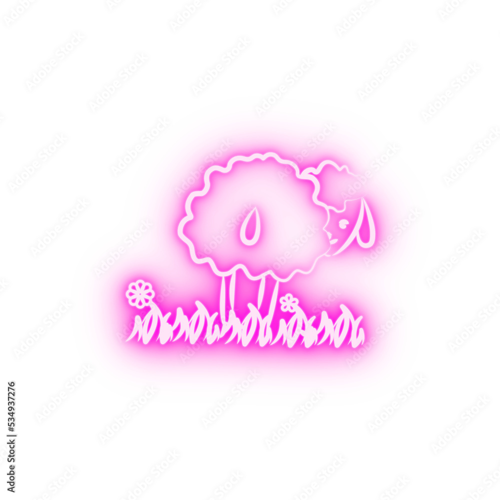 sheep on the grass neon icon