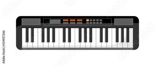 Electric piano musical instrument with keyboard with buttons for special effects. Classic music practicing and composing. Vector in flat cartoon style