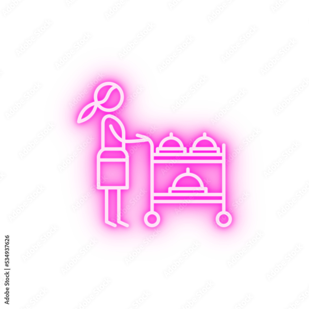 Serving cart waitress neon icon Serving cart waitress neon icon