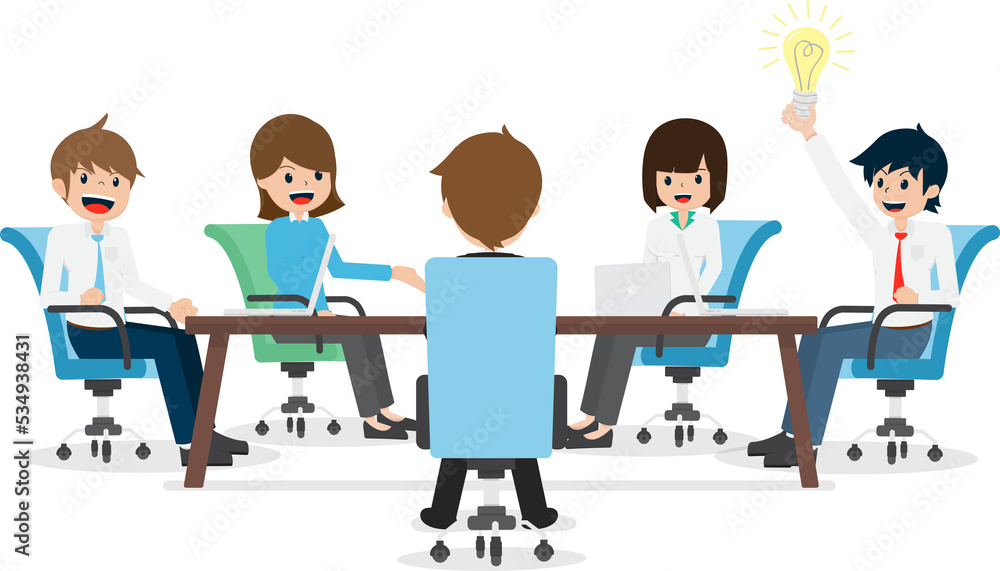 Salary men present new ideas in the meeting room to colleagues Salary men present new ideas in the meeting room to colleagues