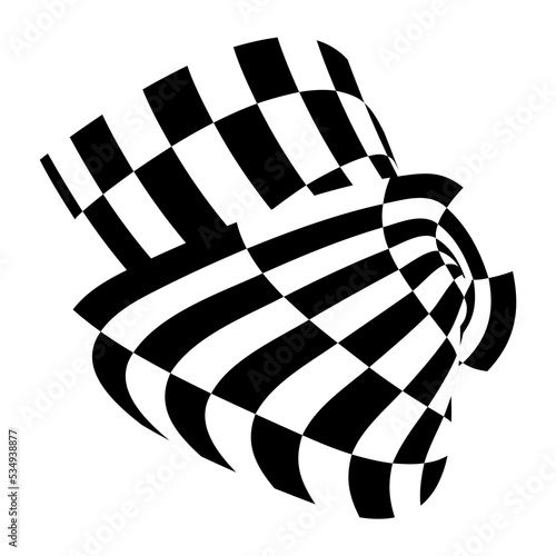 Distorted, deformed grids from checkered pattern. Abstract dynamical warp. Vector deformation of geometric shape. Flowing form. Isolated illustration on white background.